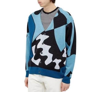 Custom OEM Winter Long Sleeve Crew Neck Breathable Wool/Cashmere Knit Jacquard <b>Cardigan</b> <b>Sweater</b> for Men - Product Image 1