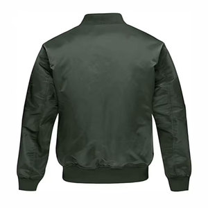 Blouson bomber vert olive uni pour homme, col montant, fermeture éclair, décontracté, en polyester, pour l'automne - Product Image 5