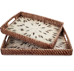 งานฝีมือดีไซน์ใหม่ ถาดไม้มุกและหวาย รูปทรงสี่เหลี่ยมผืนผ้า ผลิตภัณฑ์ที่ดีที่สุดสำหรับจัดระเบียบโต๊ะในโรงแรม - Product Image 1