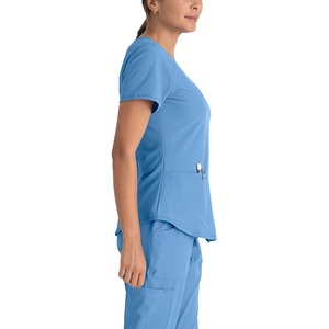 Vente de tenues médicales élégantes bleu ciel pour femmes, ensembles d'uniformes d'infirmière extensibles pour hôpital - Product Image 3