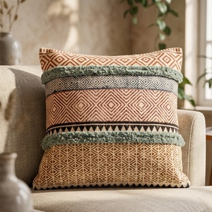 Funda de Cojín Sahara con Tejido de Cuadrícula y Encaje, Funda de Almohada Decorativa de Algodón para Sofá, Cama y Decoración del Hogar - Product Image 1