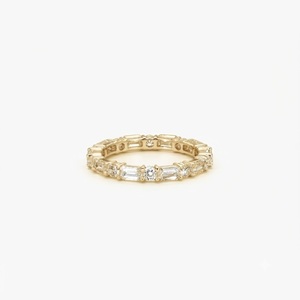 Emerald Cut & Round Brilliant Lab Created Diamond Eternity Band IGI Certified Diamond <b>Ring</b> 10K 14K 18K Solid Gold Wedding Band - Product Image 1