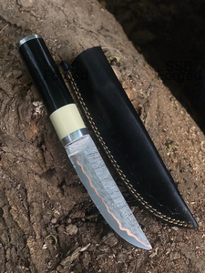 Couteau de camping pliant artisanal OEM personnalisé en acier Damas cuivré, lame de 10 pouces, manche en résine époxy, étui en cuir premium avec poignée - Product Image 2