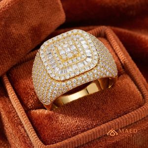 Anillo de Moissanita con Corte Cojín y Baño de Oro de 14K, Estilo Hip Hop, Joyería de Lujo para Hombre, Regalo - Product Image 3