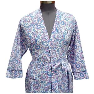 Bata de Verano y Otoño con Estampado Floral, 100% Algodón, 220g, Secado Rápido, Transpirable, Cuello en V, Cierre con Cinturón, Estilo Kimono, Casual para Mujer - Product Image 3