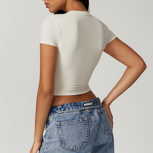 Fashion Casual <b>Women's</b> Summer Eco-Friendly Cotton Solid <b>Crop</b> <b>Top</b> Regular Fit Lightweight Breathable Anti-Wrinkle Anti-Pilling - Product Image 2