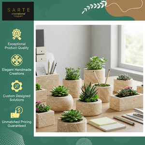 Fabriqué en Inde, élégance naturelle écologique, succulentes, style petit/grand, mini pot en pierre de travertin pour la décoration de jardin et de la maison - Product Image 2