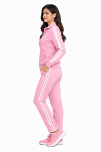 ชุดวอร์มสีชมพูพรีเมียมสำหรับผู้หญิง – เสื้อแจ็คเก็ตซิปยาวมีสไตล์พร้อมกางเกงวอร์มเข้าชุด - Product Image 2