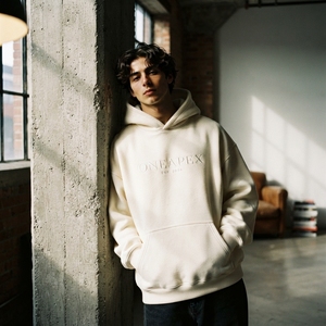 Sweat-shirt à capuche oversize pour homme, couleur crème, avec motif brodé, style streetwear, en molleton personnalisé, vêtements OEM - Product Image 5