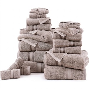 Serviettes de bain de luxe 100% coton peigné, très absorbantes, séchage rapide, pour hôtels et spas, couleur taupe marron, bordure Dobby, en lin - Product Image 1