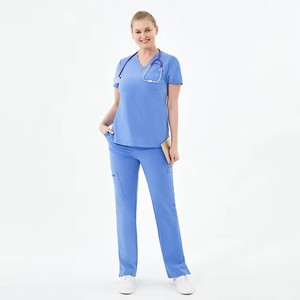 High-End OEM Polyester Anti-Microbial Four Way Stretch Slim Fit Women <b>Scrub</b> <b>Sets</b> for Salon Dentist Medical Use - Product Image 2