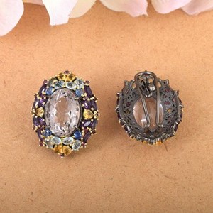 ต่างหูเงินแท้ 925 ประดับพลอยธรรมชาติ บลูโทแพซ ซิทริน การ์เนต สำหรับผู้หญิง เครื่องประดับอัญมณีชั้นดี - Product Image 2