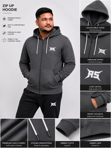 Men's Full-Zip Fleece Hoodie with Silk Screen Printed Custom Logo Breathable Cotton-Polyester <b>Fabric</b> Casual Sportswear - Product Image 6