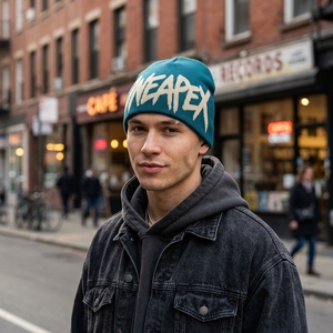 Custom Teal Knit Beanie Hat Cream Custom Logo Ribbed <b>Winter</b> <b>Cap</b> Unisex Streetwear Fashion Headwear Wholesale OEM Manufacturer - Product Image 2