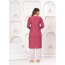 ชุดคุर्ตาผ้าฝ้ายพิมพ์ลายสีแดงเลือดหมูขาว แบรนด์ Aarti Fashion ดีไซน์หรูหรา แขนสามส่วน สไตล์อินเดีย สำหรับทุกฤดูกาล ทรงตรงสำหรับผู้หญิง - Product Image 5