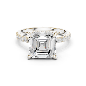 Anillo de compromiso de lujo con diamante de laboratorio de corte Asscher brillante, disponible en oro blanco de 14k, joyería de boda de lujo hecha a medida. - Product Image 1