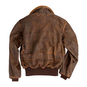 Blouson aviateur en cuir marron de qualité supérieure avec col personnalisable, vêtements d'extérieur pour homme pour l'hiver - Product Image 4