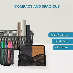 Ensemble d'organisateurs de bureau minimalistes en métal avec paniers en maille et porte-stylos pour le rangement de bureau - Product Image 6