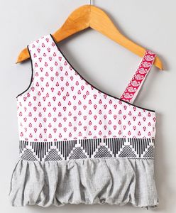 Ensemble de vêtements pour filles, haut imprimé à une épaule avec pantalon dhoti, tenue ethnique festive traditionnelle pour enfants, ensemble de vêtements élégants - Product Image 3