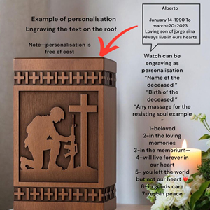 Handmade Rosewood Military Cremation Urn: Soldier & Cross Engraved Veteran Memorial Memorial Keepsake by AYAANS - Product Image 2