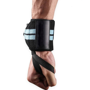 Attelles de poignet réglables en néoprène avec fermeture auto-agrippante pour la musculation et l'entraînement de force, unisexe, motif rayé bleu et noir - Product Image 3