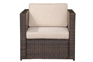 Sofá de Jardín Moderno SF00001, Mimbre de Ratán, Acero, Vidrio Templado, Cojín de Poliéster, Asiento Individual, Muebles de Exterior para Sala de Estar - Product Image 3