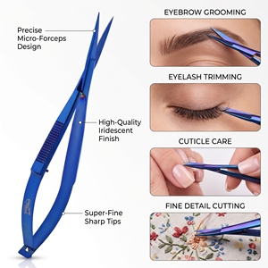 Ciseaux de toilettage professionnels miniatures en acier inoxydable à lame incurvée et pointue pour les sourcils, les cils, les ongles et les soins de précision - Product Image 5