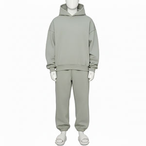 Men's Sage Grey Fleece Tracksuit Two Piece Set Oversized Pullover <b>Hoodie</b> And Sweatpants Casual <b>Plain</b> Sportswear Activewear - Product Image 6