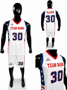 marter industry Basketball Jersey Set <b>White</b> Red Blue Flag Print Sublimated V-Neck Sleeveless Adult Unisex Moisture Wicking 30 - Product Image 1