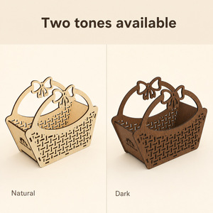 Laser Cut <b>Wooden</b> Gift <b>Basket</b> with Bow Handle, Openwork Woven Lattice <b>Wooden</b> Candy <b>Basket</b> for Wedding Favors - Product Image 2