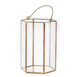 Wholesale <b>Gold</b> Metal Glass <b>Lantern</b> with Pyramid Top Tapered Geometric Candle Holder For Wedding Centerpieces And Event Decor - Product Image 2
