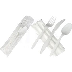 Individually <b>Wrapped</b> Disposable Silverware Set White <b>Plastic</b> Utensils - Product Image 1