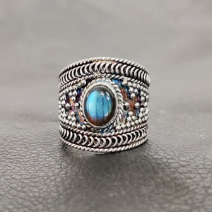 Anillo de labradorita azul fuego natural, plata de ley 925, joyería con piedra preciosa de labradorita, anillo de boda, regalo para niñas y mujeres - Product Image 3