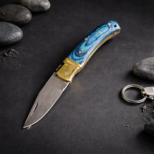 Navaja de bolsillo mini hecha a mano, plegable, para llavero, pequeña, EDC, de acero inoxidable con mango de madera, 4 en 1, venta al por mayor, fabricante - Product Image 1