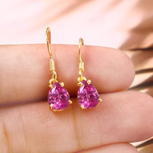 ต่างหูทรงกลมประดับพลอยสีชมพูแซฟไฟร์ ตัวเรือนเงินแท้ 925 ชุบทอง 14K ของขวัญประจำเดือนกันยายนสำหรับผู้หญิง - Product Image 1