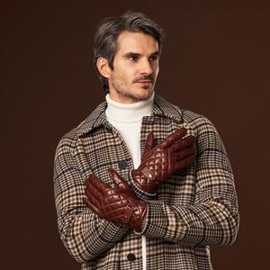 lambskin leather <b>gloves</b> with cashmere lining and checkered pattern - Product Image 4