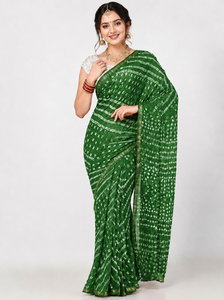 Sari de seda estilo Gujarati con estampado Bandhani, ropa étnica india, sari elegante. - Product Image 2