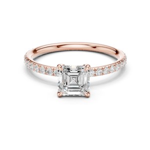 Bague intelligente en or massif 14 carats avec diamant de laboratoire taille Asscher 1 carat, pierres latérales rondes, style moderne et élégant, certifiée IGI - Meilleure vente - Product Image 2