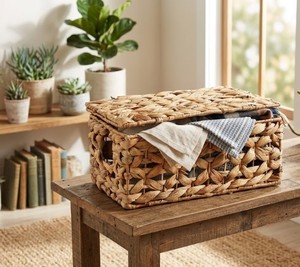 Ensemble de 3 paniers de rangement en jacinthe d'eau tressés à la main avec couvercles, paniers organisateurs tissés naturels pour la décoration et le rangement de la maison - Product Image 6