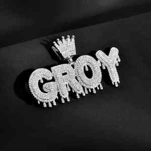 Pendentif Lettre Personnalisé en Argent 925 Plaqué Rhodium avec Moissanite, Breloque Couronne, Taille Brillante, Sertie en Bezel, Bijou Unisexe pour Fête Hip Hop, Cadeau - Product Image 4