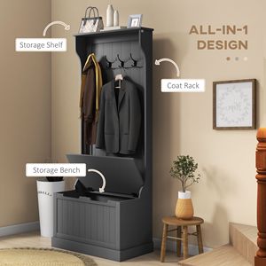 Appendiabiti da ingresso 3-in-1 nero con panca contenitore, appendiabiti con 4 ganci e scarpiera per casa o hotel - Product Image 4