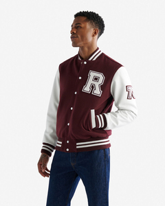 Veste universitaire pour homme, marron et blanc, avec lettre R brodée, style preppy, col rabattu, bouton unique, pour l'automne - Product Image 4