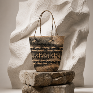<b>Straw</b> Woven Bohemian Eco-Friendly Tote <b>Bag</b> Solid Color Open Top Summer Beach Daily Travel Women's Bucket Handbag - Product Image 1