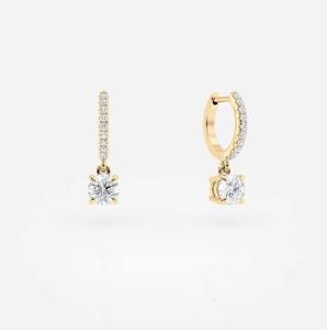 Pendientes Huggie de Oro Sólido de 14k con Diamante Cultivado en Laboratorio Certificado por IGI, Color D-F, Claridad VS1-VVS2, Solitario Colgante para Regalo de Boda o Fiesta - Product Image 4