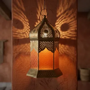 Bohemian Metal Hanging <b>Lantern</b> Geometric Shape <b>Indoor</b> Home Decor 100% Handmade Living Room <b>Light</b> Fixture - Product Image 3