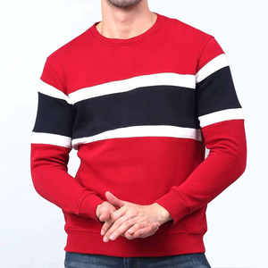Sweat-shirt à col rond pour homme, rouge, noir, blanc, à double rayures, manches longues, pull décontracté, vêtements d'automne et d'hiver - Product Image 1