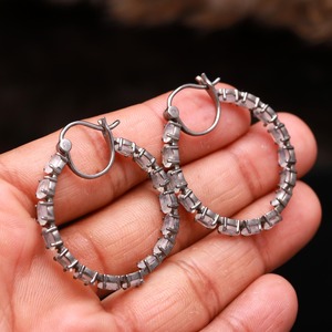Moonstone Oval 5x3mm <b>Hoop</b> <b>Earrings</b> in 925 <b>Sterling</b> <b>Silver</b> Blue Flash Gemstone Elegant Jewelry Dainty Gift for Her anniversary je - Product Image 5