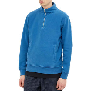 Sweat-shirt en polaire à col zippé pour homme, couleur unie, col roulé, coupe classique, vêtement décontracté pour l'automne, veste en polyester coupe-vent bleue - Product Image 1
