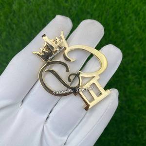 Pendentif personnalisé avec nom pour logo, finition or blanc, argent sterling 925 plaqué rhodium, attache couronne, entièrement serti de moissanite, style hip-hop pour soirée - Product Image 2