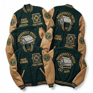 Veste universitaire noire en laine avec manches en cuir marron rouille, style pont suspendu en chaîne de type River Gorge, modèle Letterman, vente en gros - Product Image 5